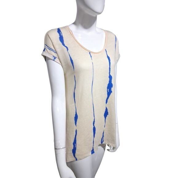 LYSSÉ New York Women's Oversized XS Paint Striped Linen Crew Quiet Luxury Top - Picture 1 of 10